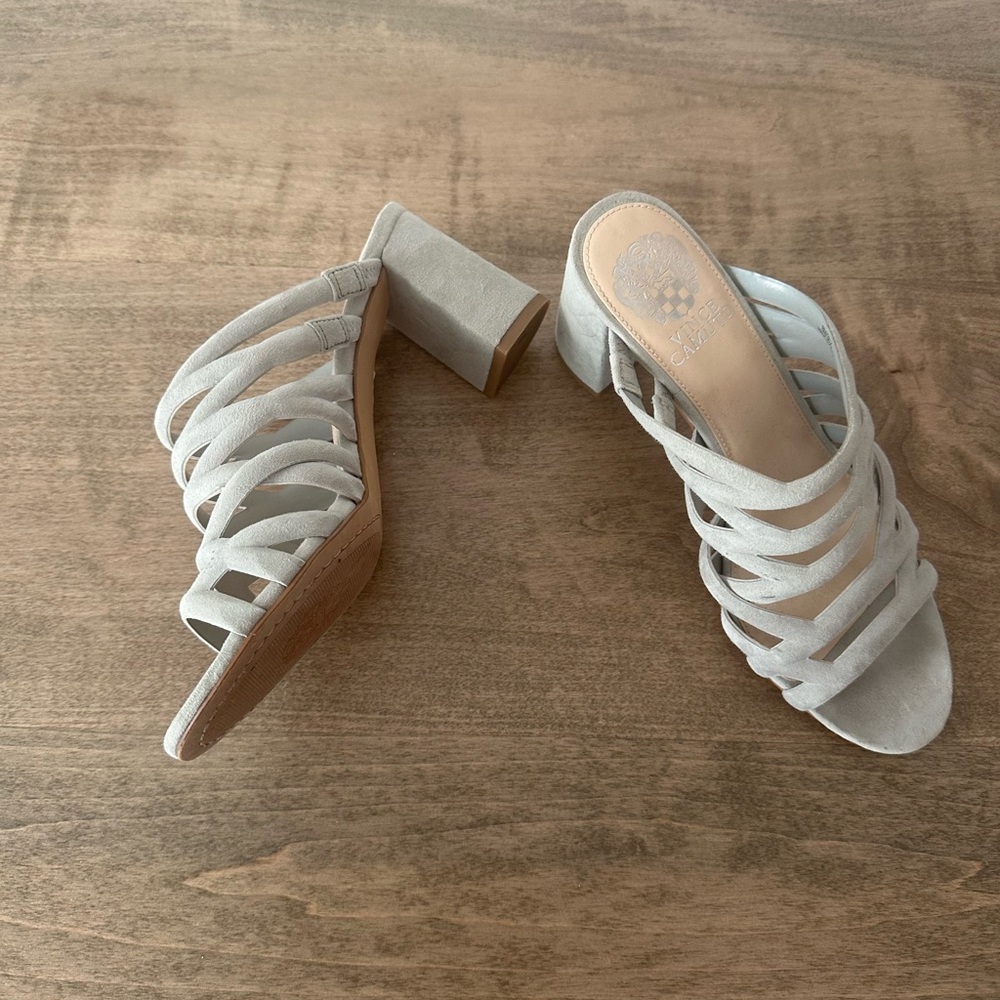 Vince Camaro Elegant Gray Strappy Block Heel Sandals